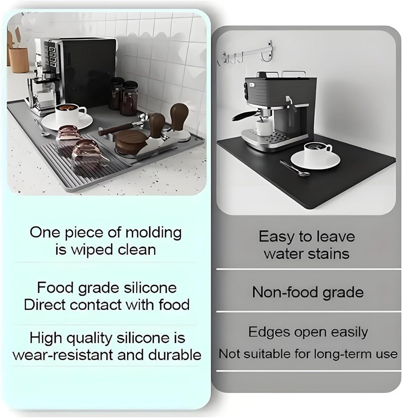 ZJSTRO Silicone Coffee Mat With Espresso Tamping Mat for Ninja Luxe Cafe Espresso Machine Accessories, 23.5''x15.7'' Anti-Slip Heat-Resistant Coffee Bar Mat for Countertop -Gray - Image 5